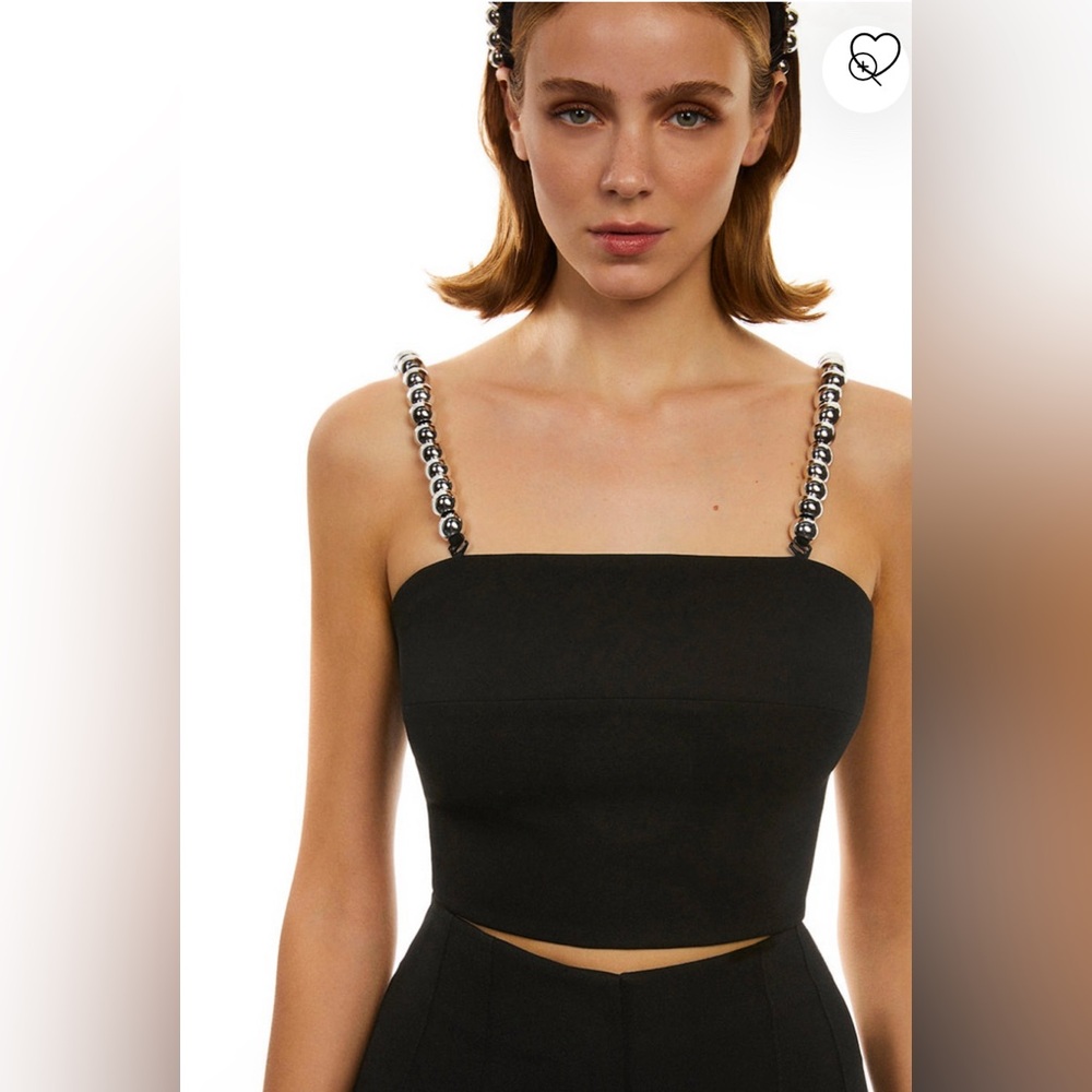 New! Nocturne Embellished Silver Bead Crop Top Size Large
